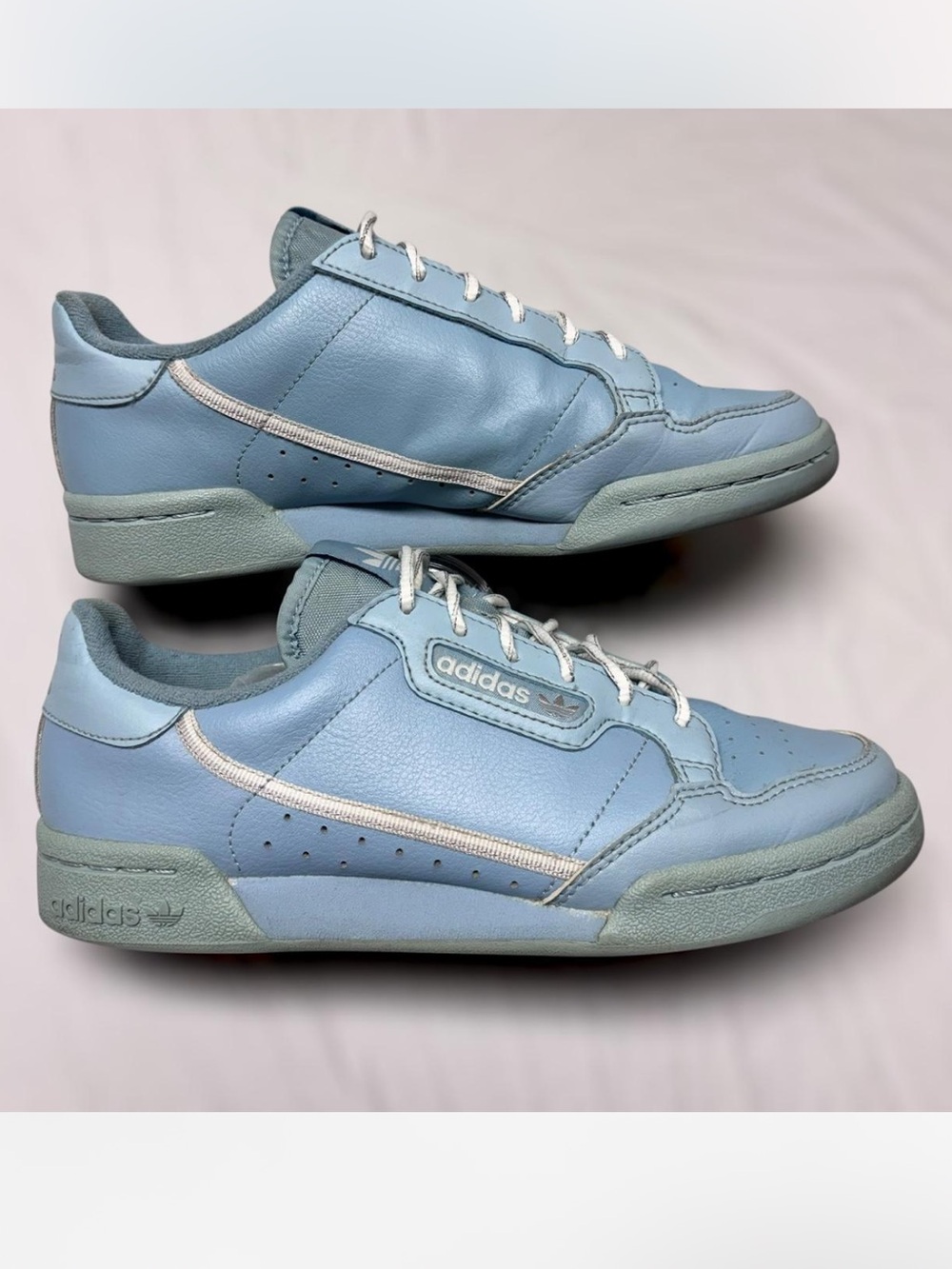 Adidas Continental Light Blue Leather Low-Top Sneakers with White Accents